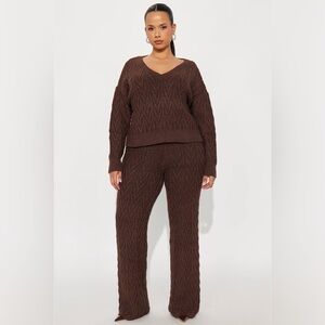 Fashion Nova Brown Knit Sweater and Pants Set